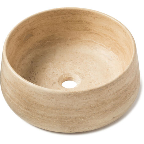 Vasque à poser ronde Travertin - 41x16 cm - Beige