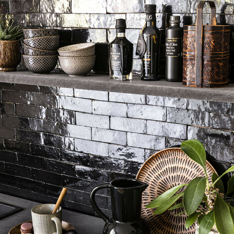 Zellige véritable Carrelage Artisanal - 5x15 cm - Noir Intense (vendu par boîte de 0,5m²)