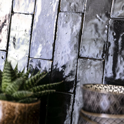 Zellige véritable Carrelage Artisanal - 5x15 cm - Noir Intense (vendu par boîte de 0,5m²)