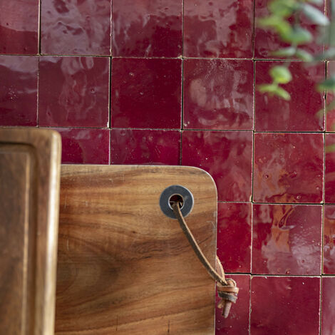 Zellige véritable Carrelage Artisanal - 5x5 cm - Rouge Lie de vin (vendu par plaque de 0,09 m² - 30x30 cm)