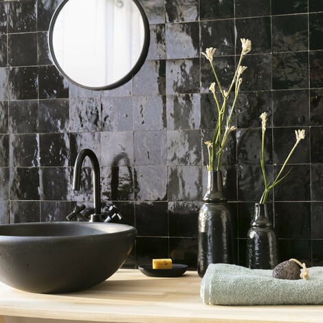 Zellige véritable Carrelage Artisanal - 10x10 cm - Noir Intense (vendu par boîte de 0,5m²)