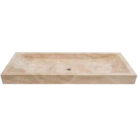 Vasque à poser rectangulaire en travertin beige – Dimensions 120x45x10 cm – Pour salle de bain moderne et élégante