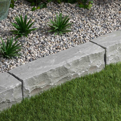 Bordure de jardin en pierre naturelle Grès Kandla – Longueur 50 cm – Hauteur 12 cm – Épaisseur 12 cm – Couleur gris