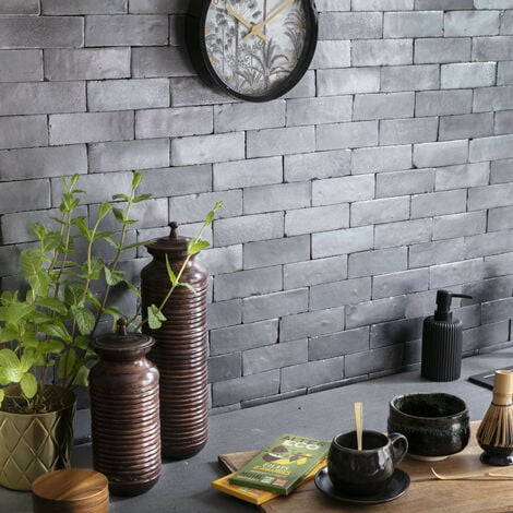 Zellige véritable Carrelage Artisanal - 5x15 cm - Noir Métal (vendu par boîte de 0,5m²)