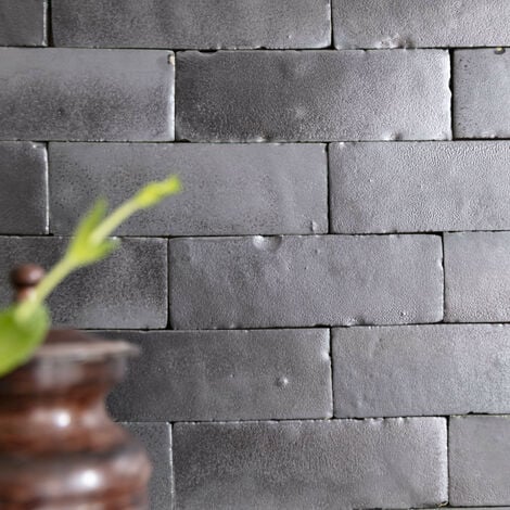 Zellige véritable Carrelage Artisanal - 5x15 cm - Noir Métal (vendu par boîte de 0,5m²)