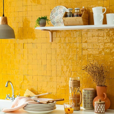 Zellige véritable Carrelage Artisanal - 5x5 cm - Jaune Moutarde (vendu par plaque de 0,09 m² - 30x30 cm)