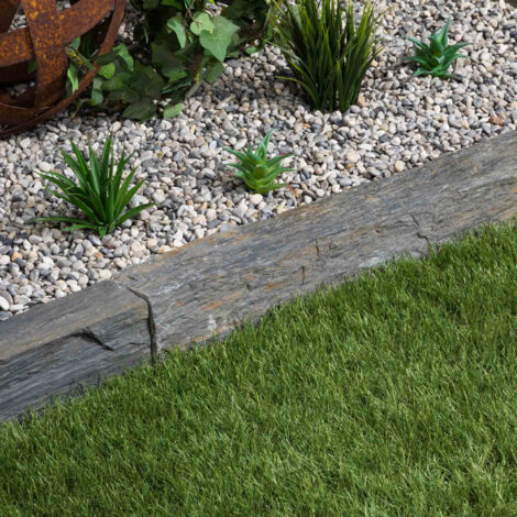 Bordure de jardin en schiste naturel brut – Longueur 100 cm – Hauteur 6-10 cm – Couleur gris-noir – Vendu à l'unité
