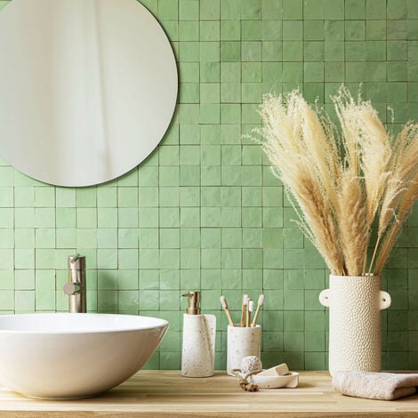 Zellige véritable Carrelage Artisanal - 5x5 cm - Vert Amande (vendu par plaque de 0,09 m² - 30x30 cm)
