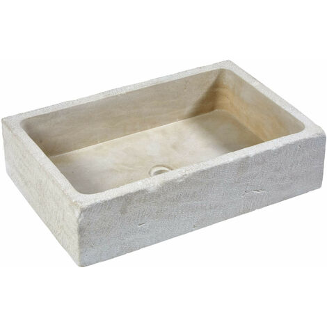 Vasque à poser rectangulaire en pierre naturelle beige – Dimensions 60x40x15 cm – Élégance moderne pour salle de bain