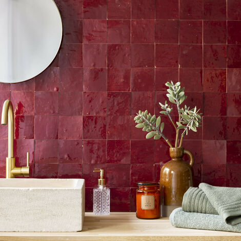 Zellige véritable Carrelage Artisanal - 10x10 cm - Rouge Lie de vin (vendu par boîte de 0,5m²) (1/5)
