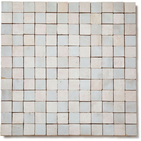 Zellige véritable Carrelage Artisanal - 2,5x2,5 cm - Blanc Fes + Oukaimeden (vendu par plaque de 0,09 m² - 30x30 cm)