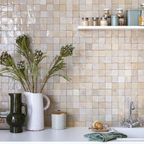 Zellige véritable Carrelage Artisanal - 5x5 cm - Gris Beige (vendu par plaque de 0,09 m² - 30x30 cm)