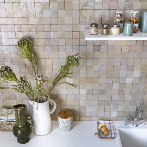 Zellige véritable Carrelage Artisanal - 5x5 cm - Gris Beige (vendu par plaque de 0,09 m² - 30x30 cm)