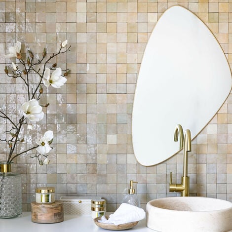 Zellige véritable Carrelage Artisanal - 5x5 cm - Gris Beige (vendu par plaque de 0,09 m² - 30x30 cm)