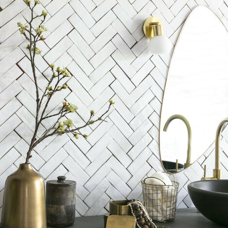 Zellige véritable Carrelage Artisanal - 5x15 cm - Blanc Neige (vendu par boîte de 0,5m²) (1/5)