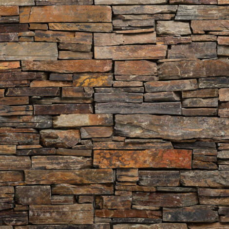 Parement en pierre naturelle schiste oxydé – Dimensions 46x20 cm – Multicolore – Plaque de 0,09 m² pour revêtement mural intérieur et extérieur