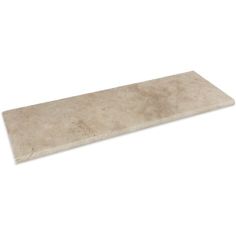 Margelle de piscine en travertin beige – 100x33x3 cm – Bord rond – Finition vieillie – Pierre naturelle durable (1/2)