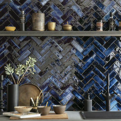 Zellige véritable Carrelage Artisanal - 5x15 cm - Bleu Magique (vendu par boîte de 0,5m²)