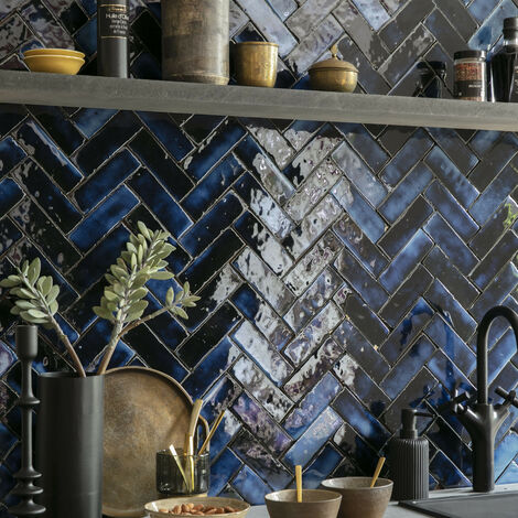 Zellige véritable Carrelage Artisanal - 5x15 cm - Bleu Magique (vendu par boîte de 0,5m²)