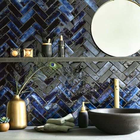 Zellige véritable Carrelage Artisanal - 5x15 cm - Bleu Magique (vendu par boîte de 0,5m²)