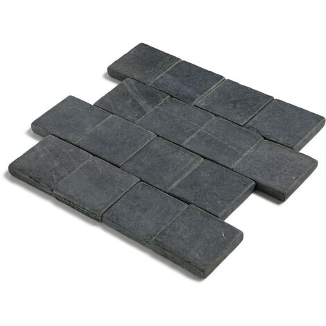 Pavé extérieur en pierre naturelle ardoise 15x15 cm – Épaisseur 3 cm – Carrossable pour allées et terrasses – Gris noir