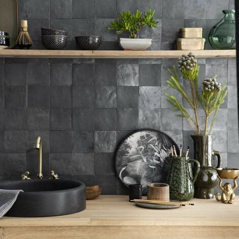 Zellige véritable Carrelage Artisanal - 10x10 cm - Noir Carbone (vendu par boîte de 0,5m²)