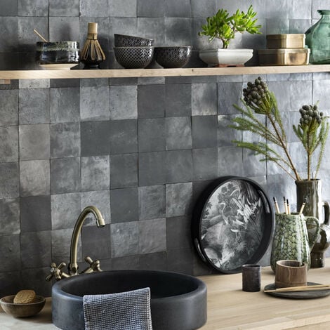 Zellige véritable Carrelage Artisanal - 10x10 cm - Noir Carbone (vendu par boîte de 0,5m²)