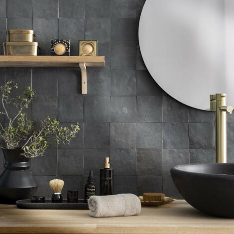 Zellige véritable Carrelage Artisanal - 10x10 cm - Noir Carbone (vendu par boîte de 0,5m²)