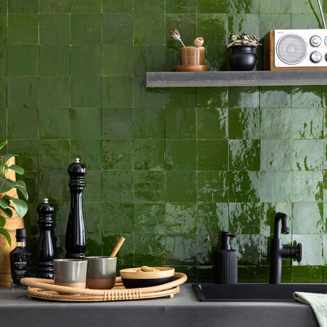 Zellige véritable Carrelage Artisanal - 10x10 cm - Vert Impérial (vendu par boîte de 0,5m²) (1/5)