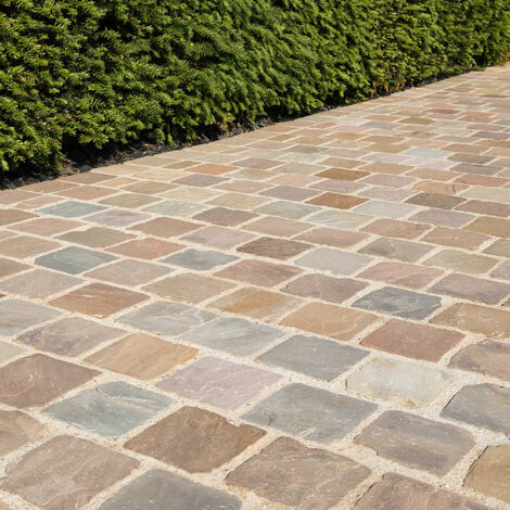 Pavé extérieur en pierre naturelle grès Kandla – 14x14 cm – Épaisseur 3-5 cm – Non glissant et carrossable pour allées et terrasses - 14x14x3-5