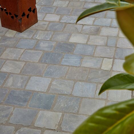 Pavé extérieur en grès Kandla gris clivé – 14x14 cm – Épaisseur 3 à 5 cm – Faible entretien pour allées et terrasses - 14x14x3-5