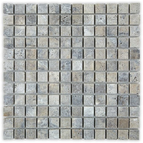 Mosaïque Travertin 1er choix - 2,3x2,3x1 cm - Gris Silver (vendu par plaque de 30,5x30,5 cm)