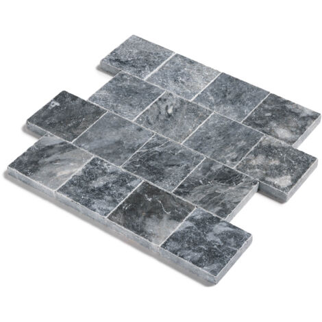 Pavé extérieur en pierre naturelle Adana 15,25x15,25 cm – Couleur gris bleu – Résistant au gel pour allées et terrasses