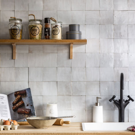 Zellige véritable Carrelage Artisanal - 10x10 cm - Blanc Fes (vendu par boîte de 0,5m²) (1/5)