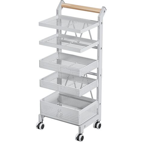 Chariot à roulettes de rangement mobile 5 niveaux – En métal antirouille – Dimensions 42x32x69CM – Pour cuisine, salle de bains, bureau (1/5)
