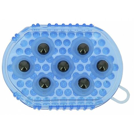 Gant double face étrille et massage bleu