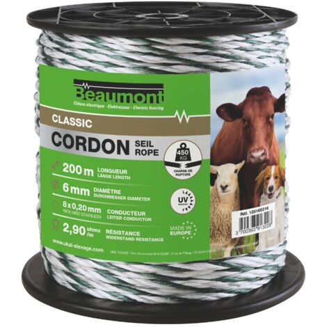 Cordon torsadé blanc et vert diamètre 5 mm 200 m CLASSIC