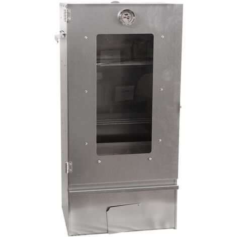 Fumoir 3 niveaux avec porte vitrée – Tôle galvanisée 0,8 mm – Dimensions 39 x 27,5 x 80 cm – Thermomètre inclus jusqu'à 120°C – Ukal