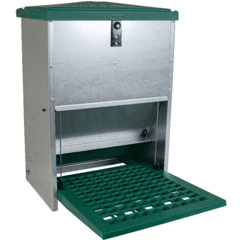 Mangeoire automatique anti-nuisibles 12 kg – Tôle galvanisée – Système de trémie à pédale – Pour poules et volailles – Olba