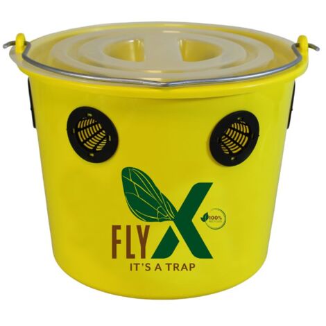 Seau piège à mouches Fly X 12 L – Poudre attractive 240g – Réduit jusqu'à 90% les nuisances – Portée 200-300 m2 – Actif 3 mois – Ukal