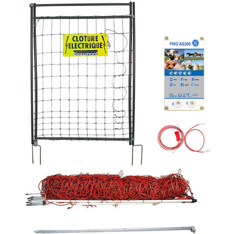 Beaumont – Clôture électrique pour chien – Kit avec filet 50m x 90cm et portillon 90 x 120cm – Mailles serrées pour sécurité – Poste mixte secteur/batterie (1/5)