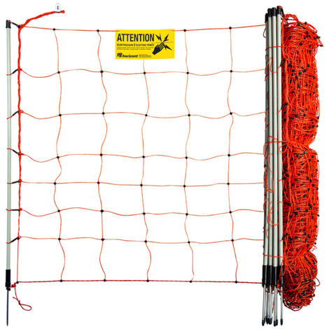 Horizont – Filet pour volaille renforcé 0.90m x 50m – 14 piquets en fibre de verre – Électrifiable avec 8 brins – Sécurise vos animaux