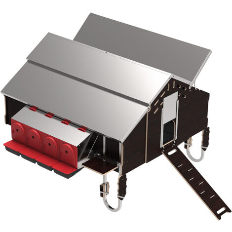 Poulailler en métal galvanisé pour 30 poules – Dimensions 3.23 x 2.08 x 1.5 m – 4 pondoirs et 4 abreuvoirs inclus – Accès pratique pour nettoyage – Copele