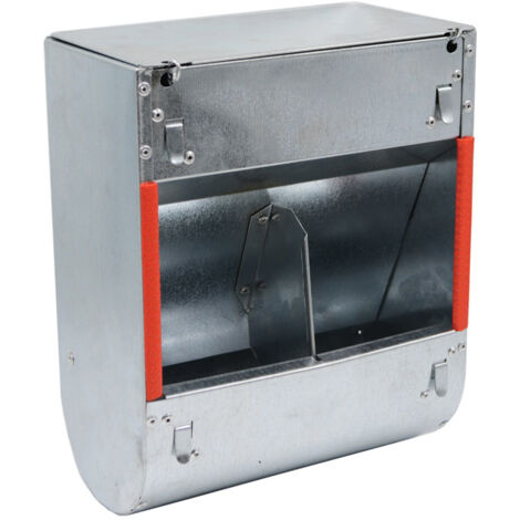 Mangeoire à trémie double compartiment pour lapins – Acier galvanisé – Couvercle à 270° pour remplissage facile – Dimensions 20.1 x 10.8 x 24.6 cm – Chick'A