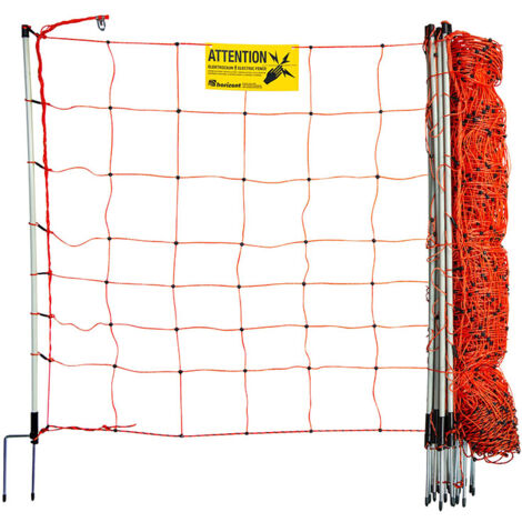 Filet à moutons 0.90 x 50 m – 14 piquets en fibre de verre double pointe – Électrifiable avec 8 brins horizontaux – Installation sur terrain vallonné
