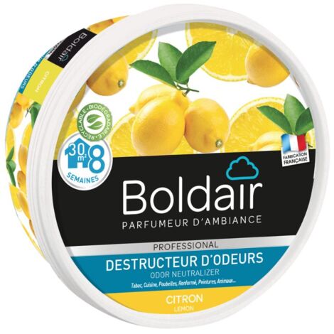 Destructeur d'odeurs gel citron 300 g – Efficace contre tabac, cuisine, animaux – Action continue jusqu'à 8 semaines – Pour pièces jusqu'à 30 m² – Boldair (1/7)
