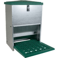 Mangeoire à trémie anti nuisibles 12kg – Tôle électrozinguée – Couvercle résistant aux UV – Grille anti-gaspillage – Dimensions 33x48x50cm – Olba