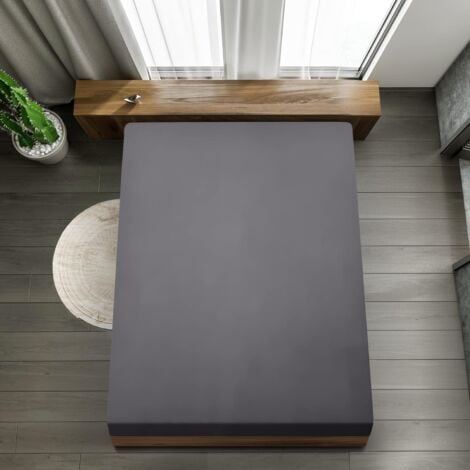 Bedding Drap Housse - Gris, 160 x 200 cm - Coupes de28 cm pour Matelas épais - Polyester Microfibre brossée ，Drap housse