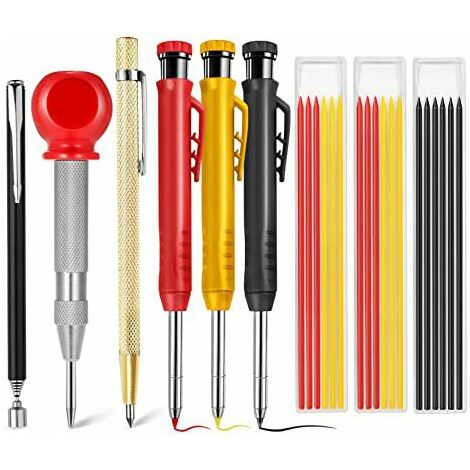 Lot de 8 crayons de charpentier solides Crayon, Marqueur, Craie avec poinçon central, outil de traçage au carbure pour marqueur de trou profond