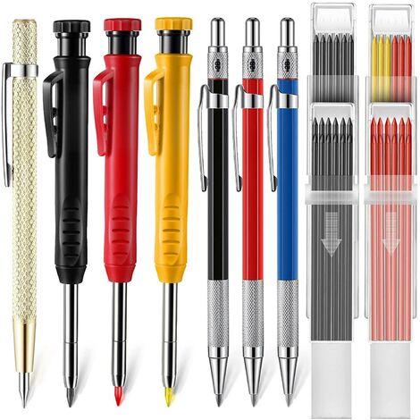 Lot de 8 crayons de charpentier solides Crayon, Marqueur, Craie avec poinçon central, outil de traçage au carbure pour marqueur de trou profond